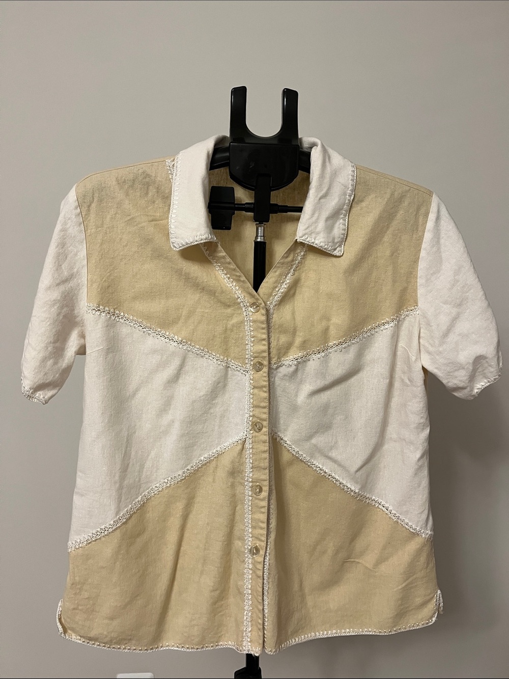 Robert Louis Cream and White Patchwork Short-Sleeve Shirt Jacket